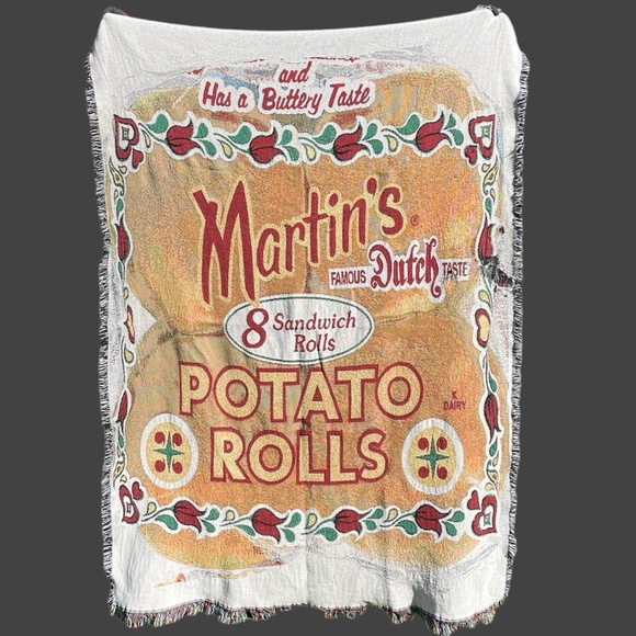 Martin's Potato Rolls Throw Blanket 70 x 50" Pennsylvania Dutch Advertising READ - Picture 1 of 4